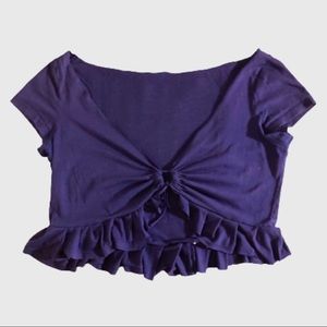 royal blue tie front ruffley top!!